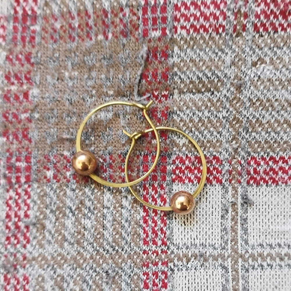 Dainty Rose And Yellow Brass Hoops - Picture 3 of 3